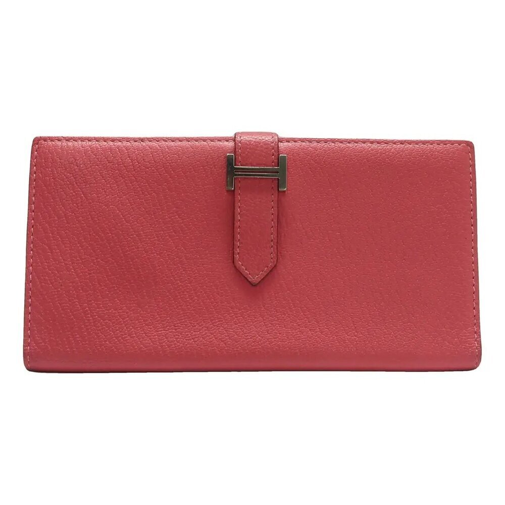 HERMES Bearn Pink Leather Wallet 936-041625